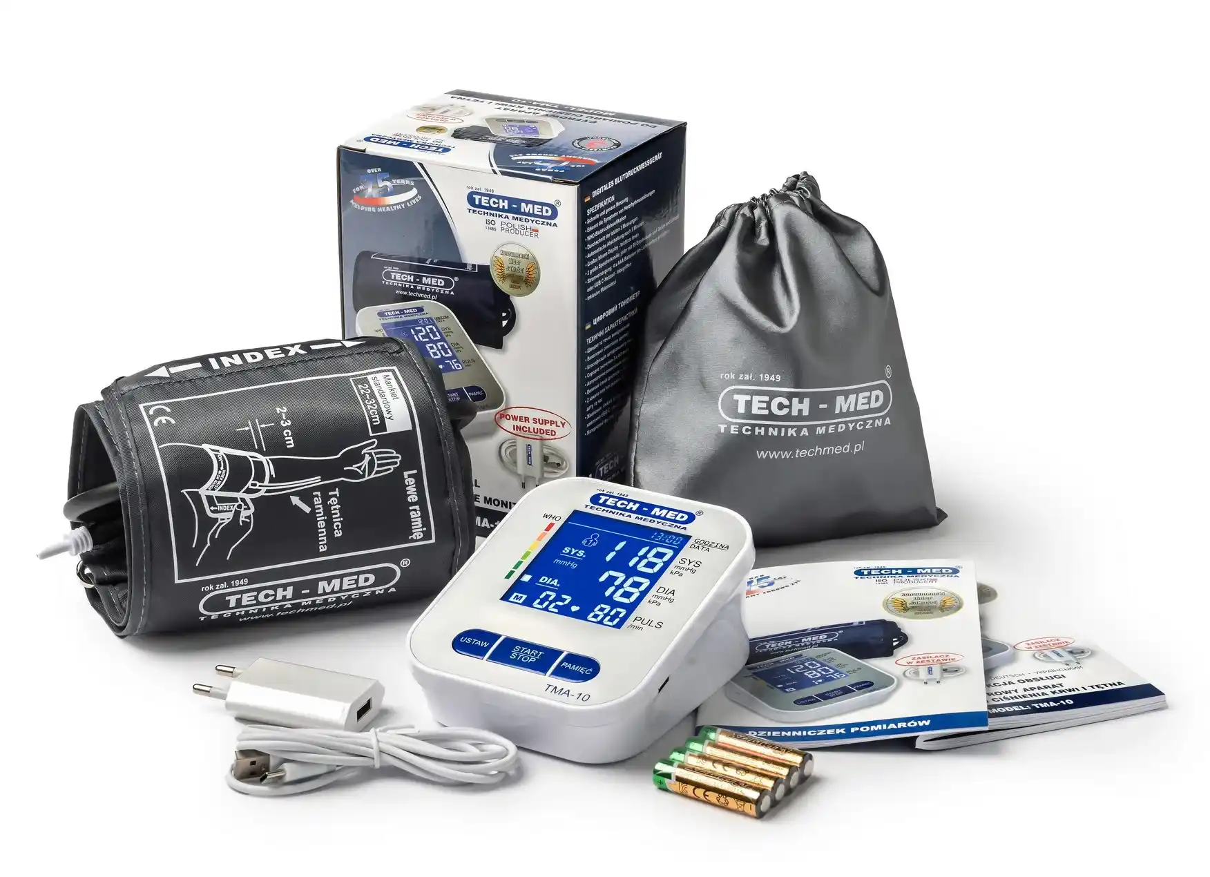 Ciśnieniomierz elektroniczny TMA-10 TECH-MED z zasilaczem USB, podświetlany ekran, wykrywa arytmię Ciśnieniomierz elektroniczny TMA-10 TECH-MED z zasilaczem USB, podświetlany ekran, wykrywa arytmię