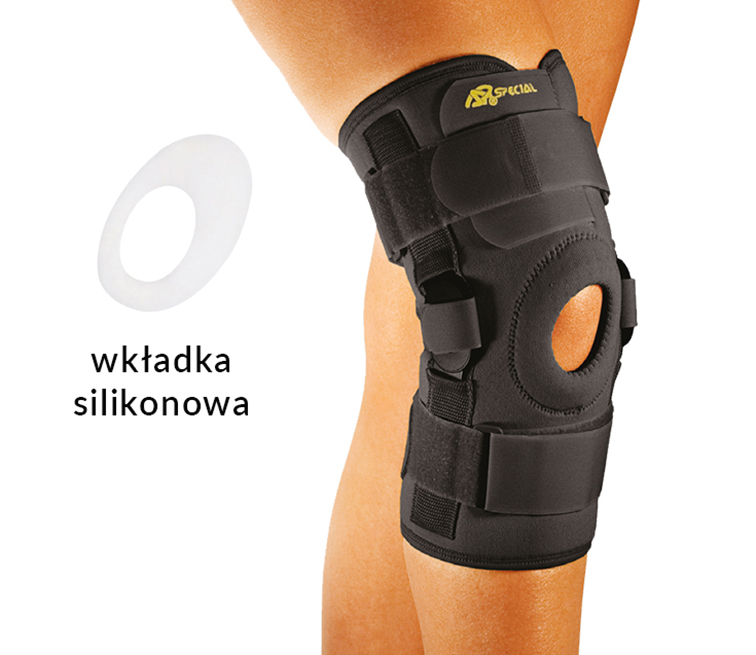 Neoprenowa orteza stawu kolanowego z dwuosiowymi szynami bocznymi, wciągana SP-A-823 Neoprenowa orteza stawu kolanowego z dwuosiowymi szynami bocznymi, wciągana SP-A-823