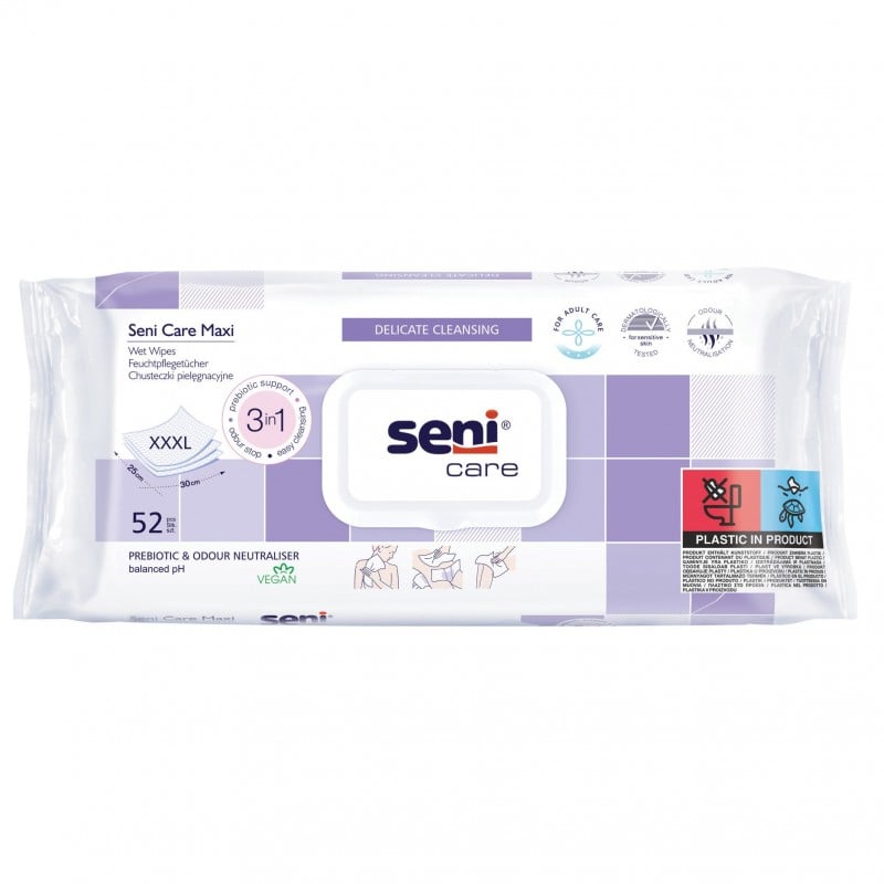 Seni Care Maxi, chusteczki pielęgnacyjne 3w1, 52 sztuki Seni Care Maxi, chusteczki pielęgnacyjne 3w1, 52 sztuki