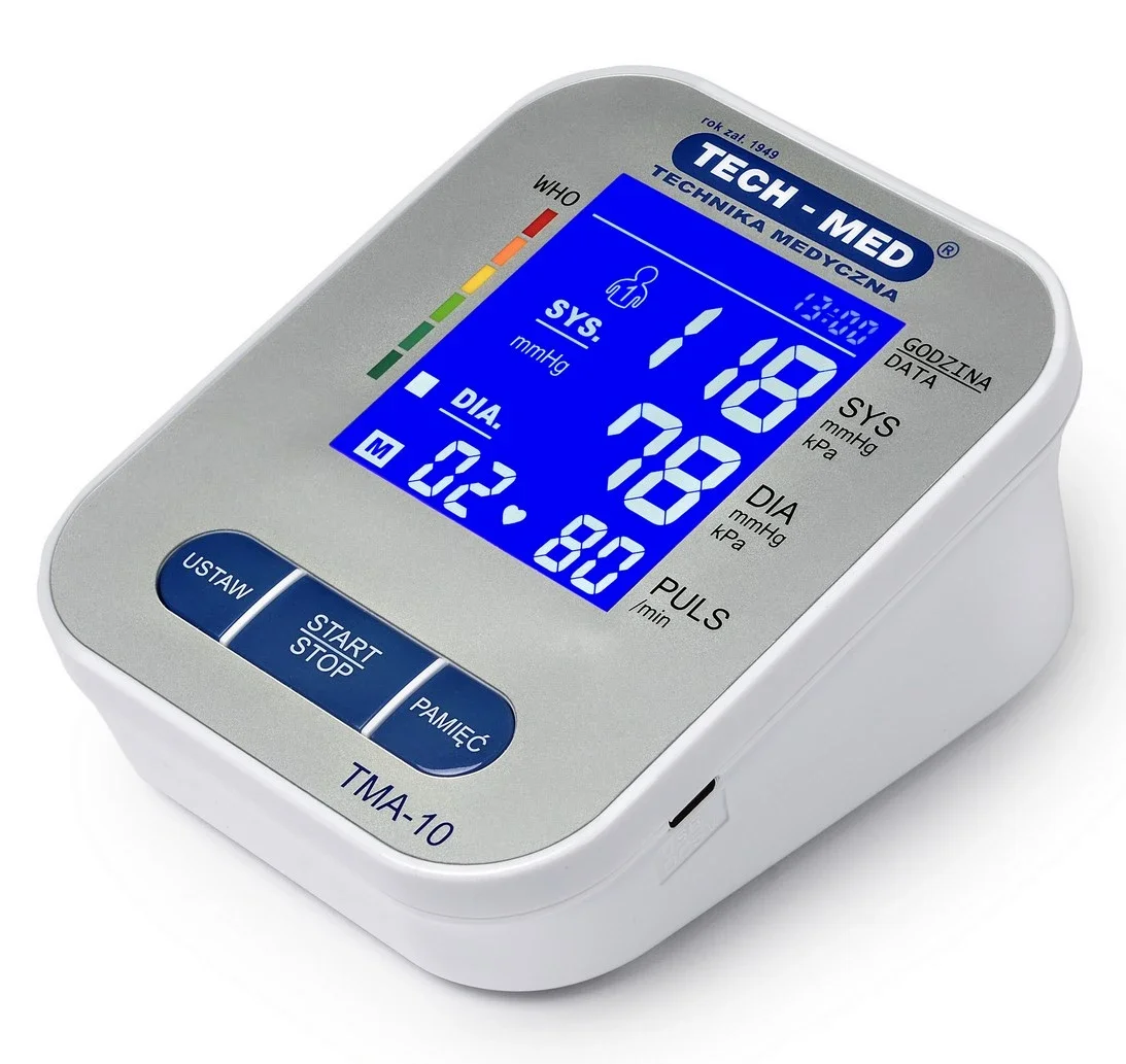 Ciśnieniomierz elektroniczny TMA-10 TECH-MED z zasilaczem USB, podświetlany ekran, wykrywa arytmię Ciśnieniomierz elektroniczny TMA-10 TECH-MED z zasilaczem USB, podświetlany ekran, wykrywa arytmię